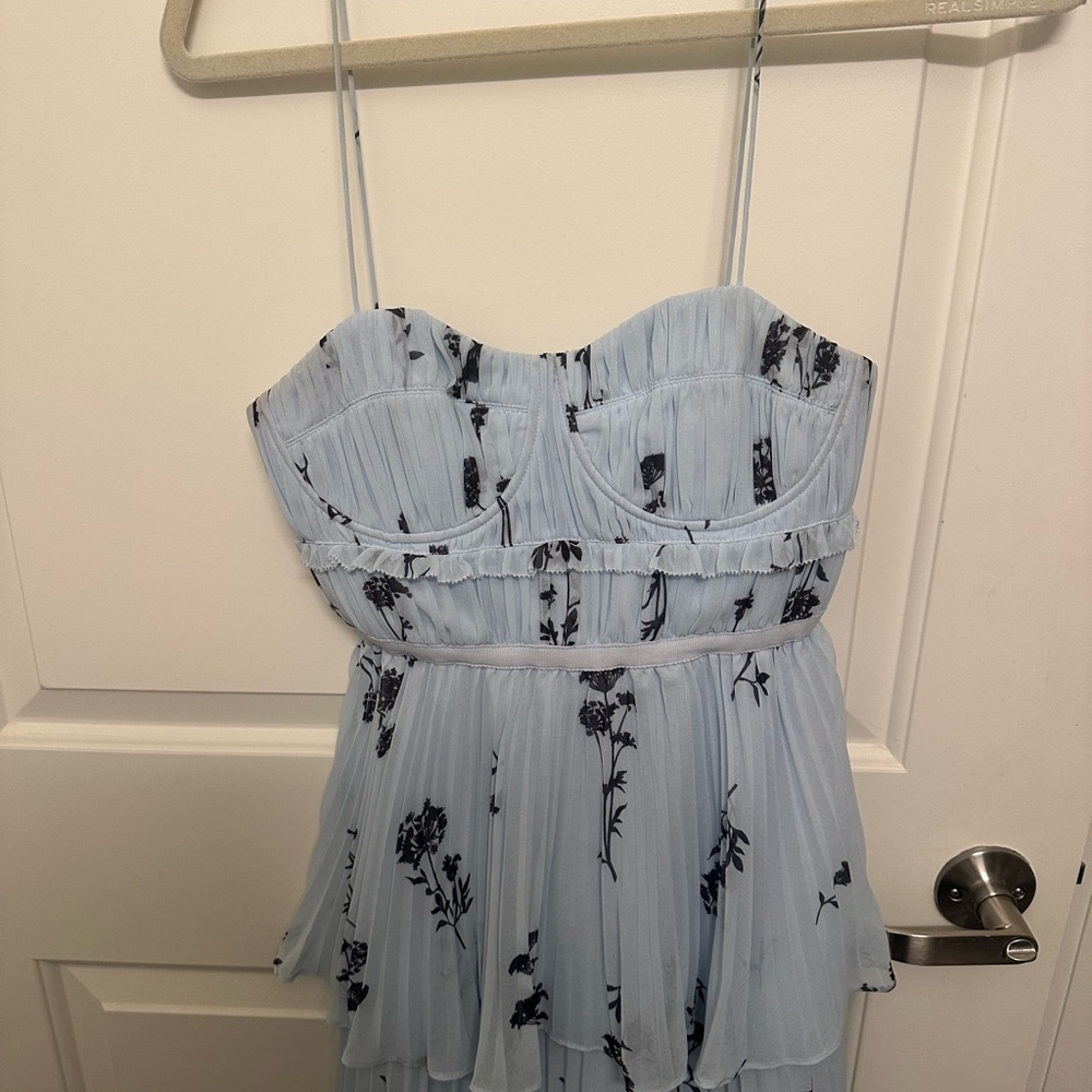 Blue Floral Sleeveless Chiffon Tiered MIDI Dress size 0